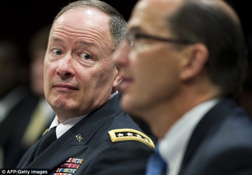 National Security Agency Director General Keith Alexander (left) listens as FBI Deputy Director Sean Joyce testifies